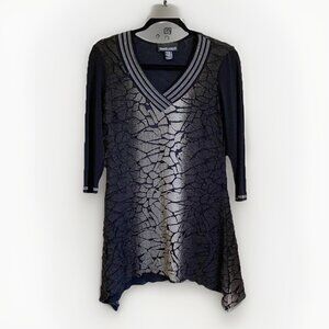 Frank Lyman Womens Asymmetric Tunic Top Size 2 Black 3/4 Sleeve Artsy Whimsigoth